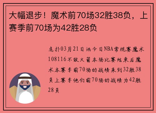 大幅退步！魔术前70场32胜38负，上赛季前70场为42胜28负